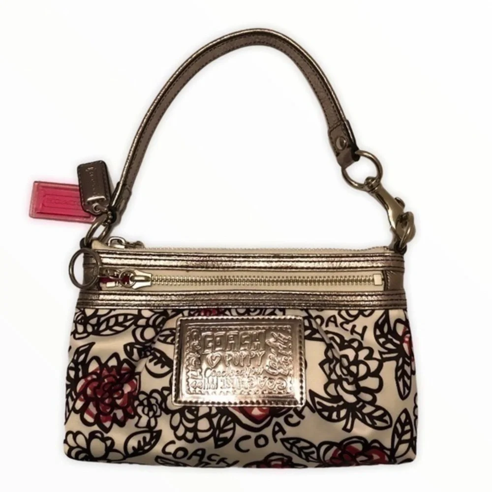 Coach poppy white floral sateen mini clutch bag